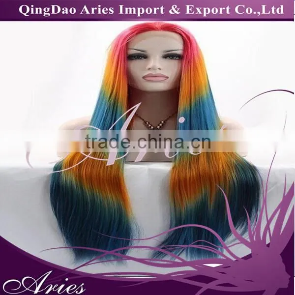 Fashion straight hair Center part bang mixed color gray synthetic lace front wig