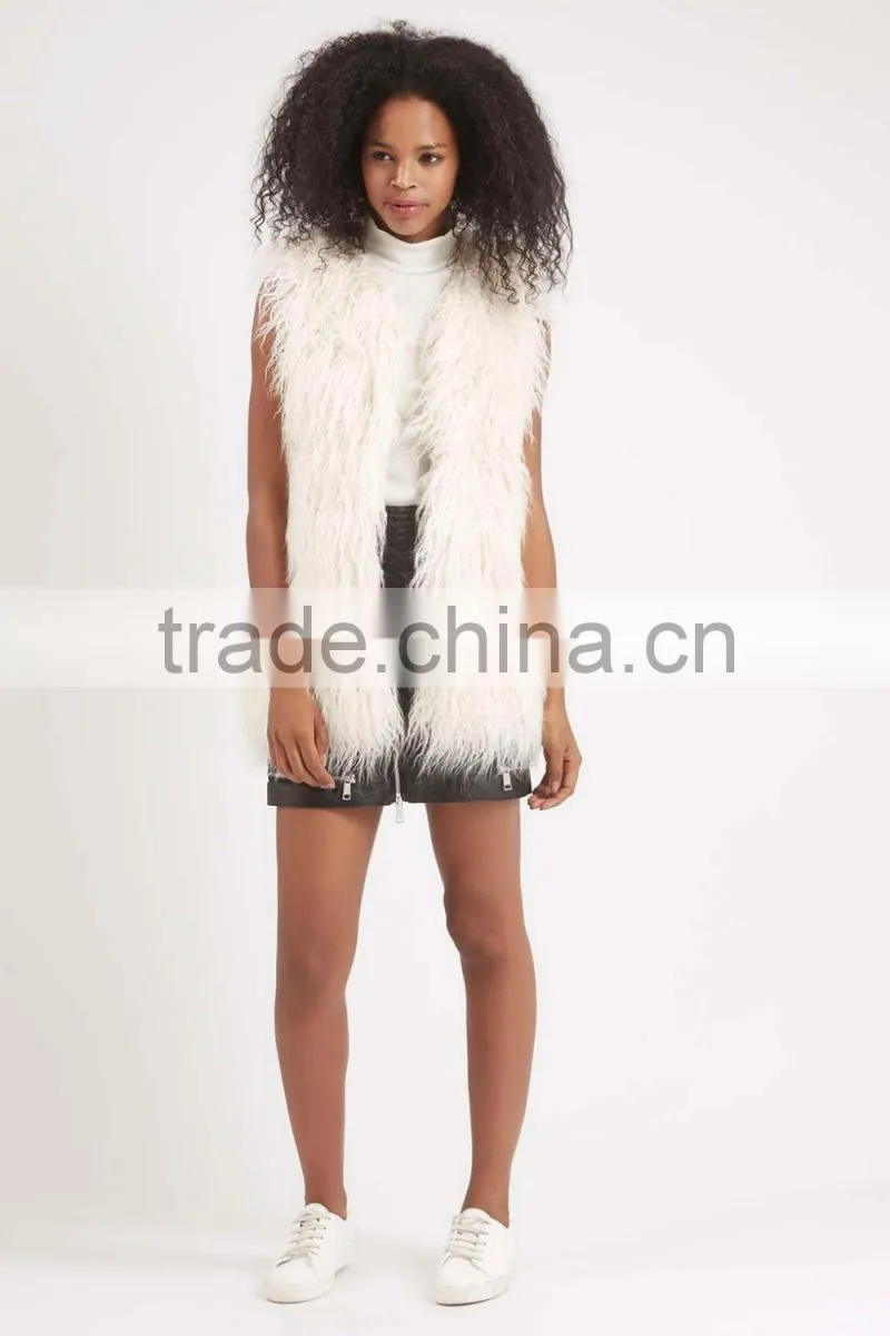 LFFV0010 classic faux white mink fur short ladies vest