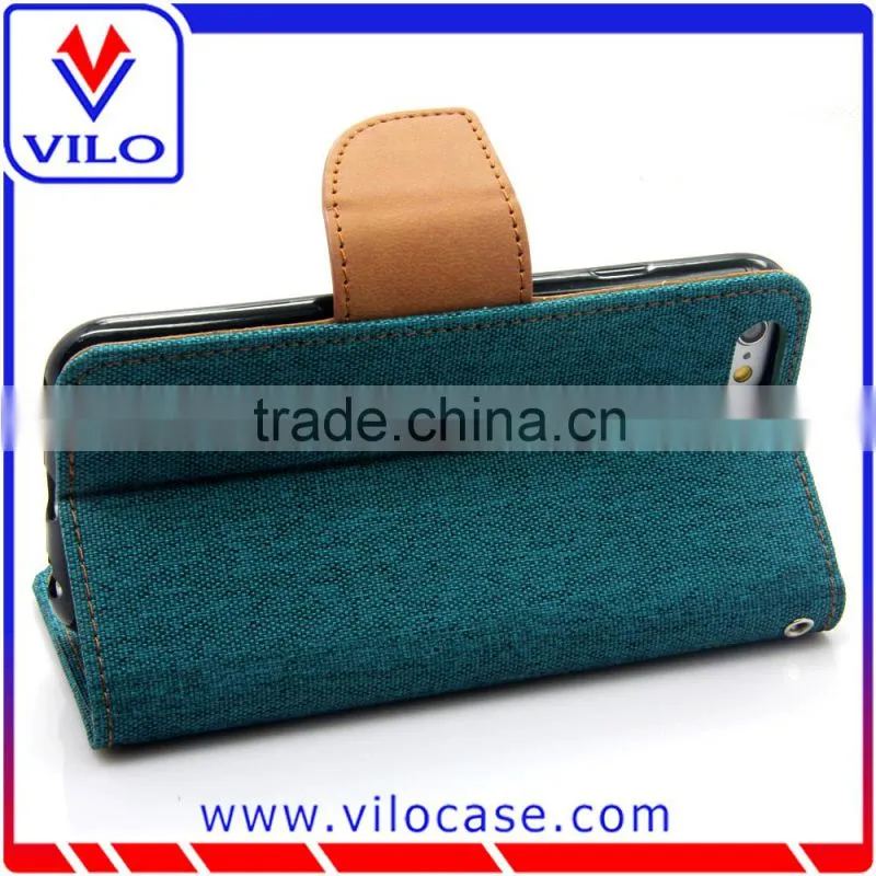 factory wholesales Jean Cloth Leather Case for iPhone 6S, Flip Stand Phone Cover for iPhone 6s