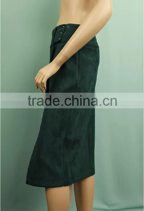 Top quality fashion ladies front open midi suede skirt YLS150420147