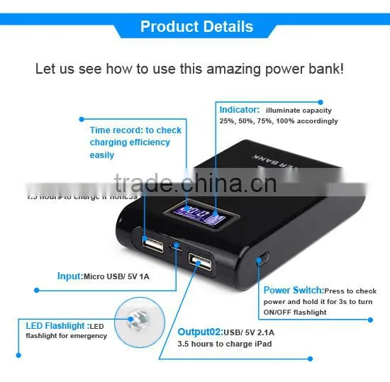 Shenzhen high capacity power bank,portable source,universal portable phone power bank with LCD digital display indicator