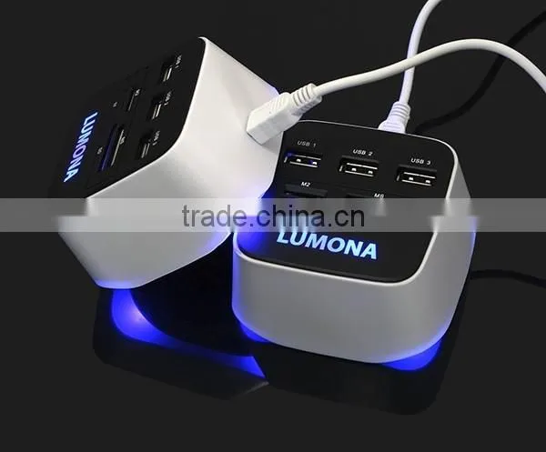 Light Up OEM 2.0 USB Hub 3 Port Combo Card Reader
