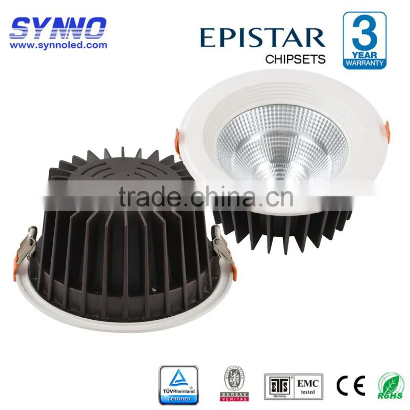 2015 hot sales high lumens aluminum+pc round recessed COB LED downlight 30/40/60w
