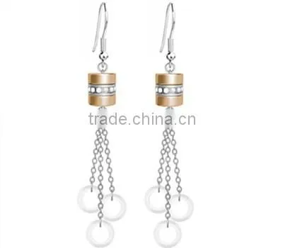 White ceramic beads stainless steel women's gold earring