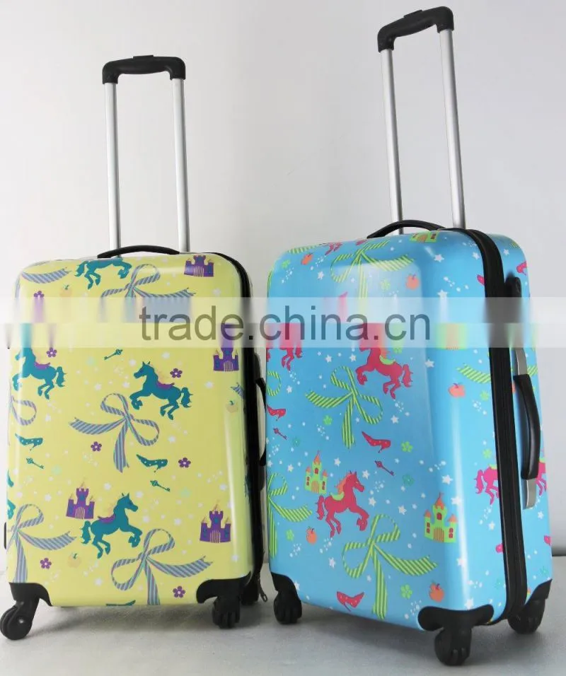 Shinny printed designing colorful figures ABS+PC trolley luggage case