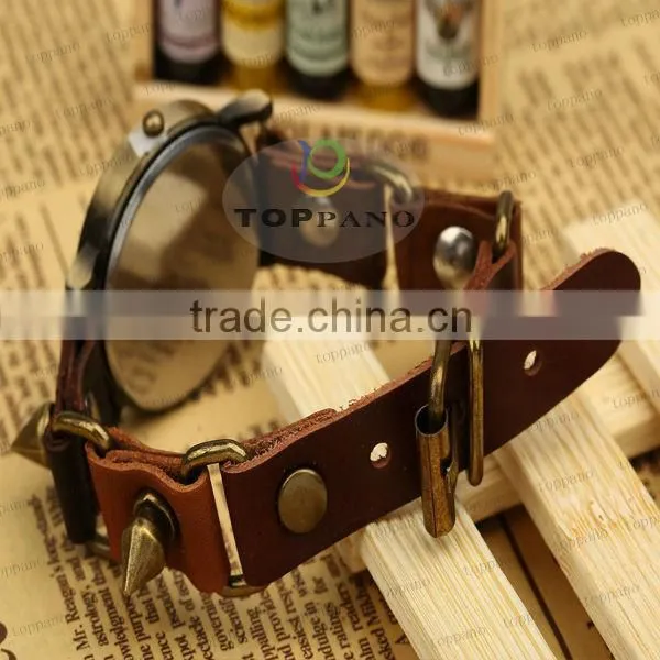 most popular alloy jewelry vintage style teen cow genuine leather bracelet vintage watch bracelet