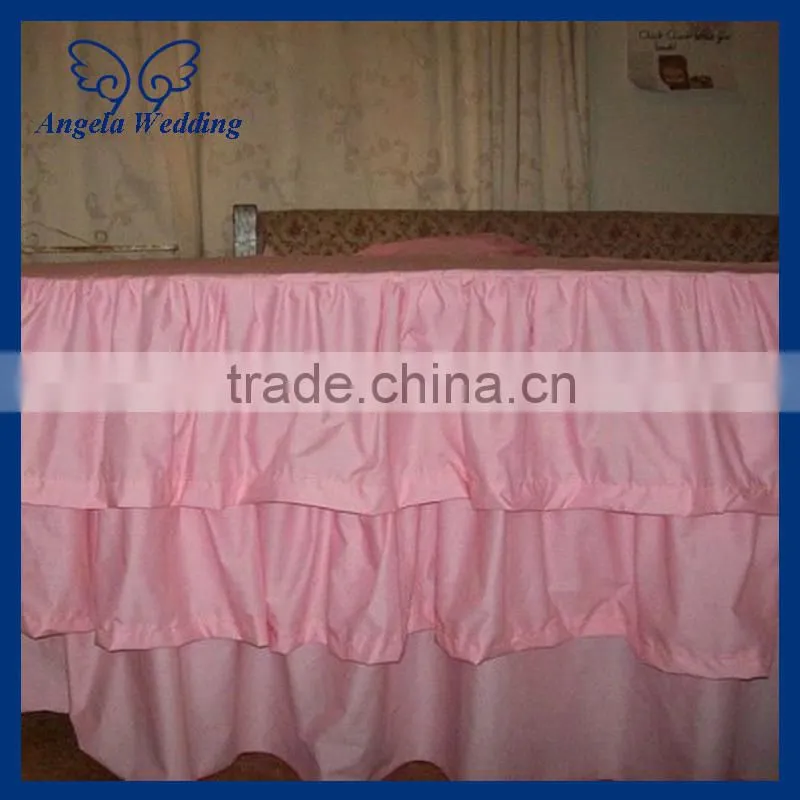 SK006C Wedding Fancy new three tiered polyester banquet ruffled pleated steps in pink table skirt