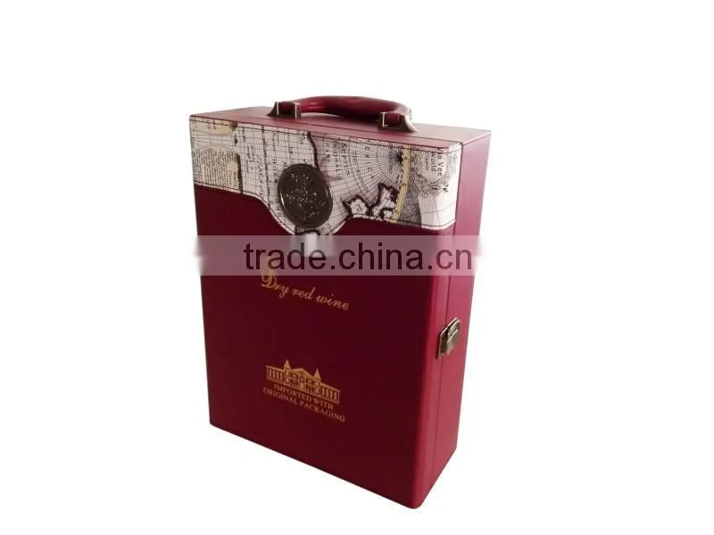 The latest design luxury high quality wooden wine box for two bottles with leather surface