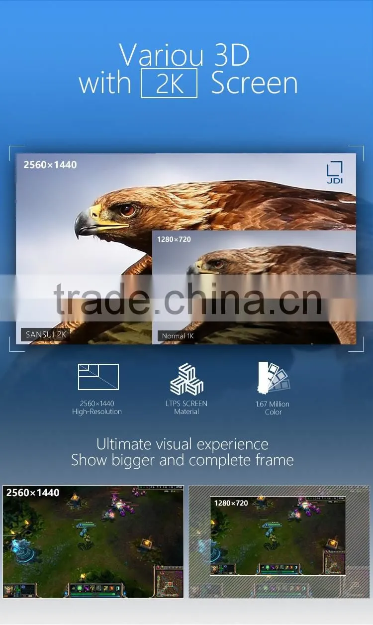 2017 high-end andriod 2k screen vr all in one 3d