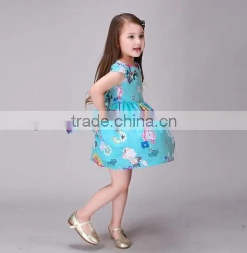 2016 cartoon printed Princess baby little queen dresses latest design baby little girls dresses
