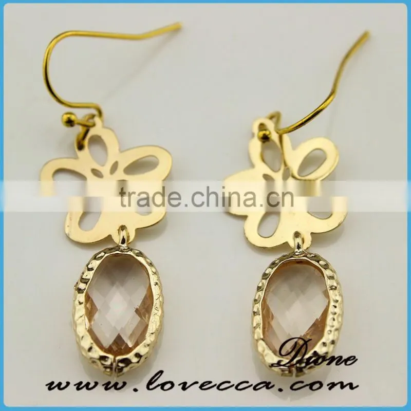 Gold brushed finish crystal earrings latest single stone earring designs
