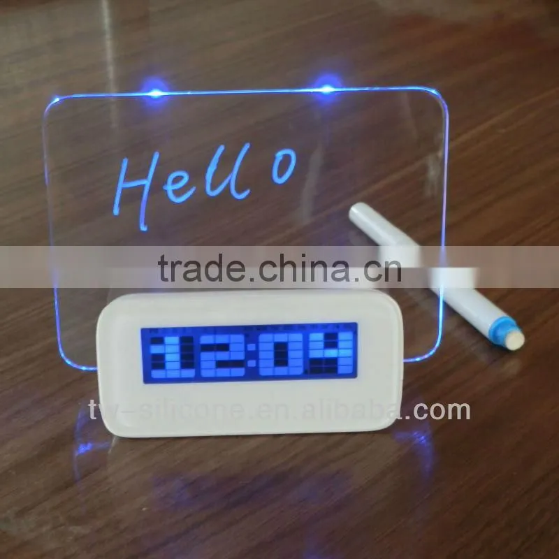 Led alarm clock with usb fluoresent pen clock with leaving message