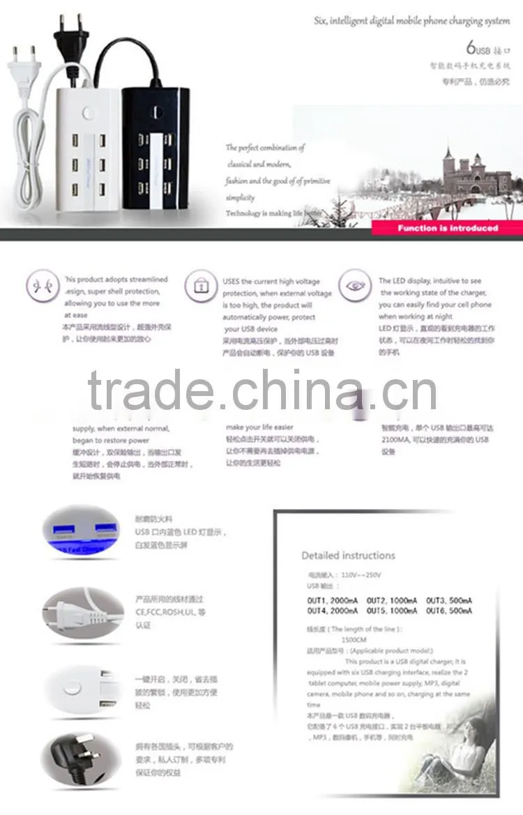 6 Port USB Desktop Rapid Charger. Multiport USB Travel Charger, Multi USB 6 Port Charger Desktop Rapid