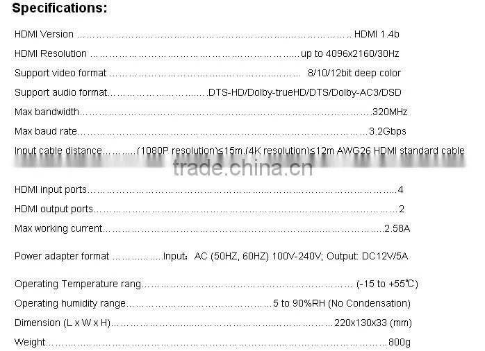 WIFI HDMI Matrix 4x2 + Amplifier (Support IOS/Android WIFI display, 4Kx2K,Bass/speaker output)