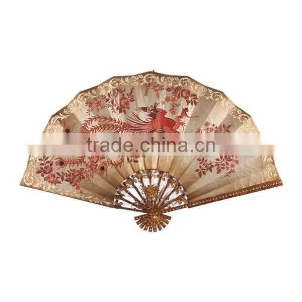 Noble Hand Painted Wood Wall Painting, Decor Fan Shaped Hanging Wall Picture, Solid Wood Carved Hanging Wall Art