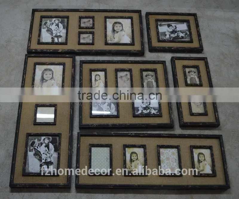 decorative linen fabric wooden picture photo frame with antique limitation