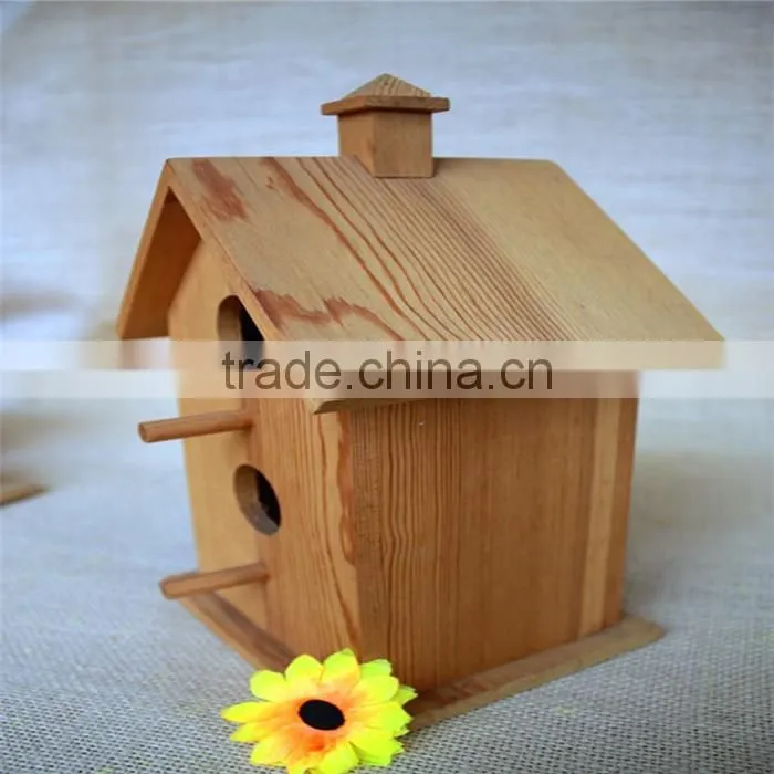 Houseshaped bird nest wood artificial bird nest for double round wood window
