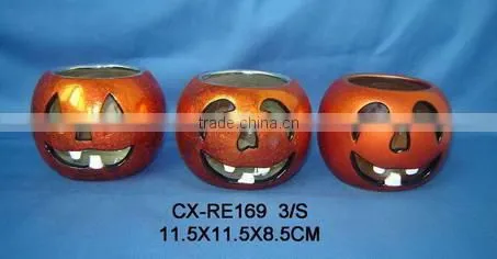 ceramic pumpkin design candle holder-paint ceramic halloween decoration