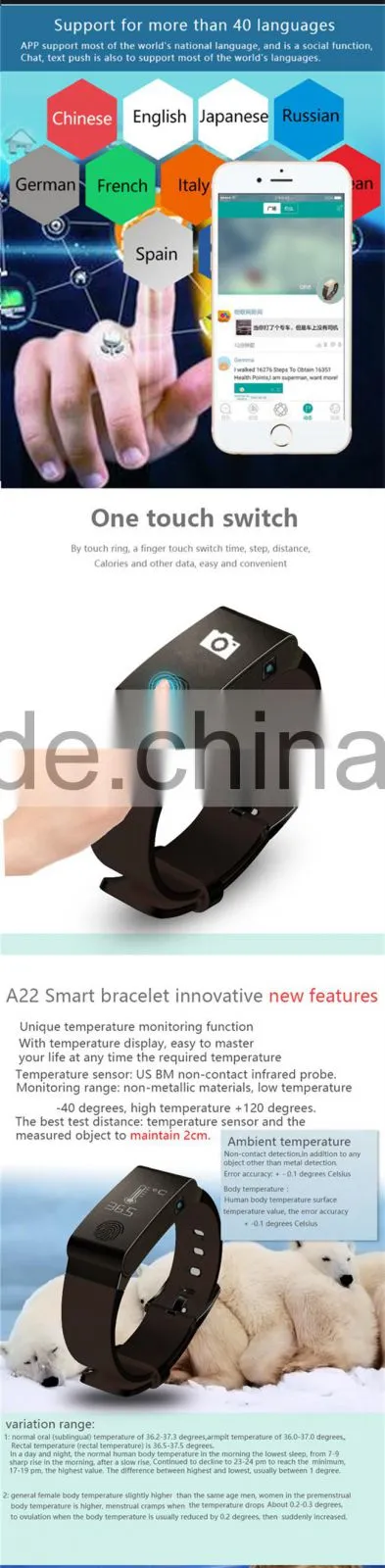 Smart Bracelet Watch Fitness Sports Activity Tracker Pedometers Waterproof Long Standby Display Steps Distance Temperature test