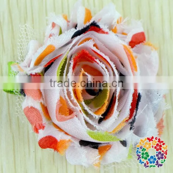 Orange Shabby Flower 2015 New Design Wholesale Beautiful Flower Chiffon Shabby Flower With a Clip