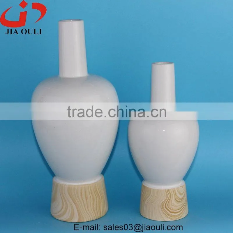 Glazed ceramic white wood border home decor vase, tall white vases