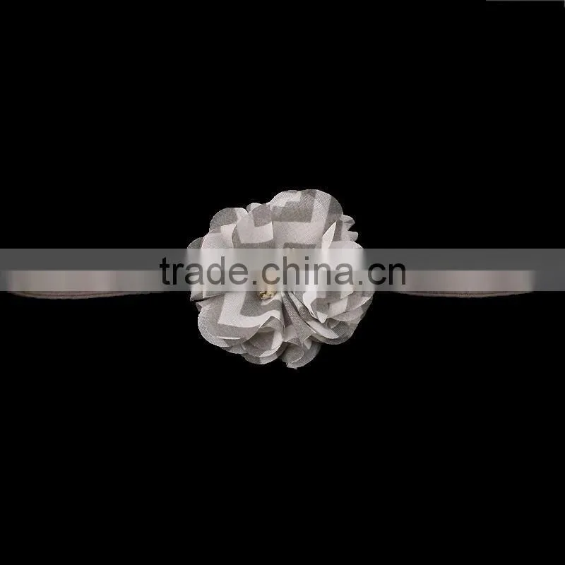 fabric chiffon flower headband with pearl beads center for kids hair accessories