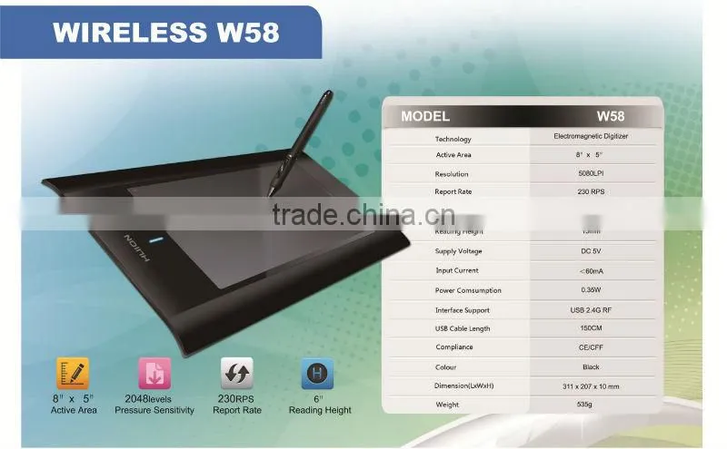 HUION W58 Best Wireless Graphic Drawing Tablet with Stylus