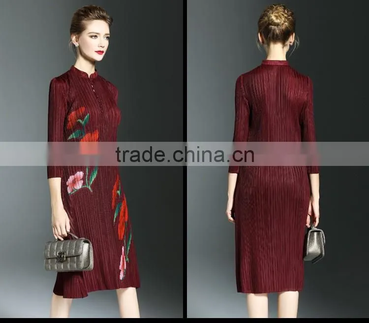 Vintage chinese national stand collar women dresses 2017