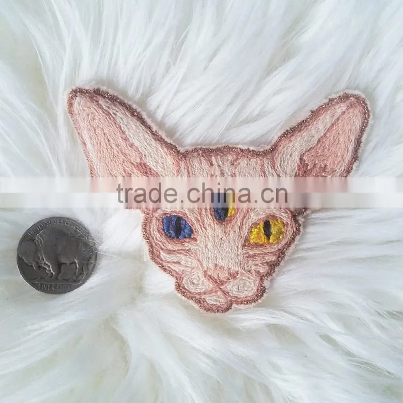 Custom hand made hairless cat embroidered patch for clothes embroidery patch made in china choose size/color