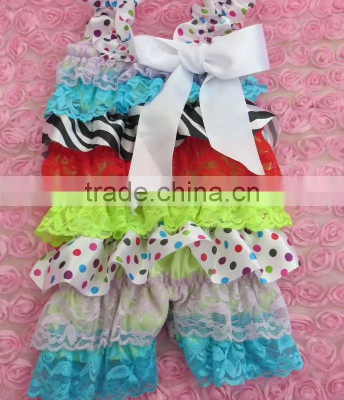 Infant Baby Girls Lace Posh Petti Ruffle Rompers Personal clothes with strap
