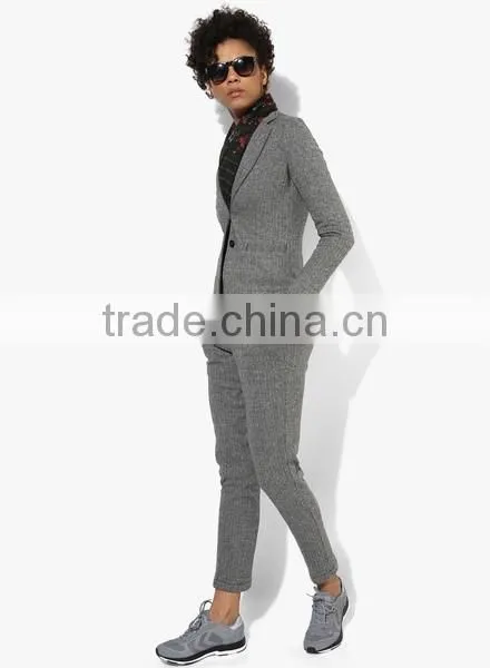 Woman Chinos Pants Slim Fit Latest Design Striped Grey Office Pants