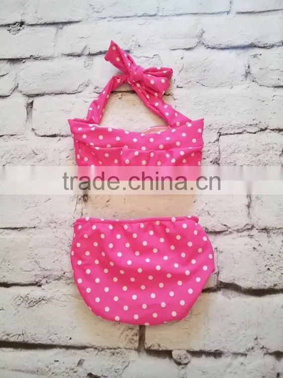 Children kids knit bikini beachwear swimwear 2016 high waist solid color polka dot swimsuit bathing suit