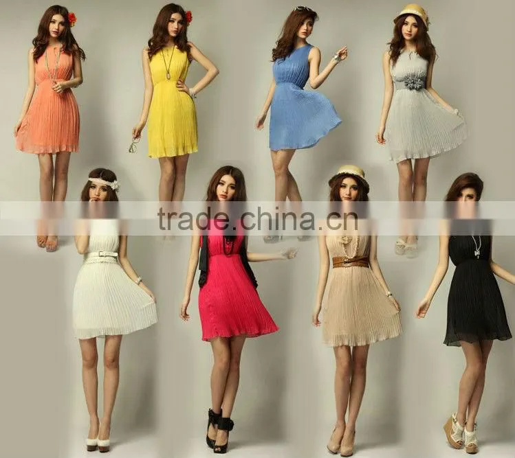 Wholesale Casual Chiffon Pleated Women Dresses