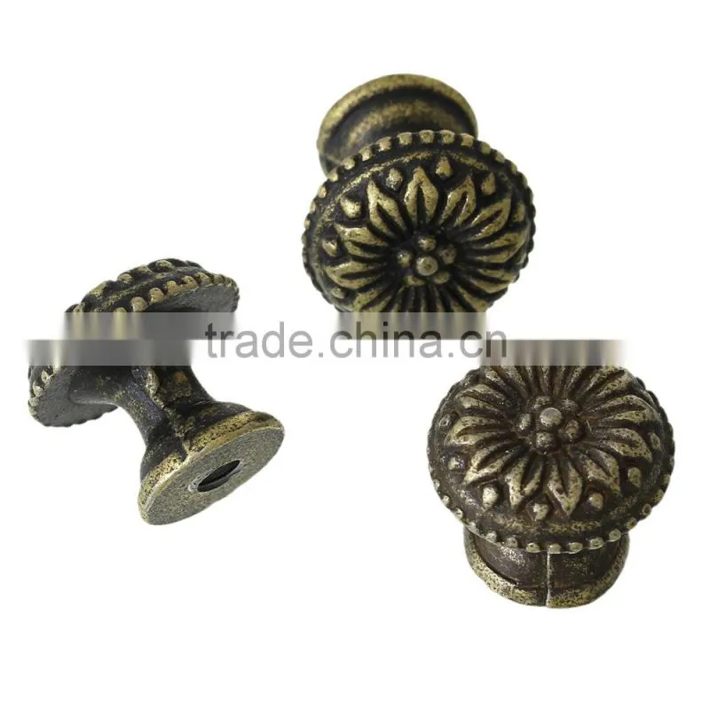 Antique Bronze Flower Pattern Carved Mushroom Jewelry Box/Case Drawer Pull Knob Handles