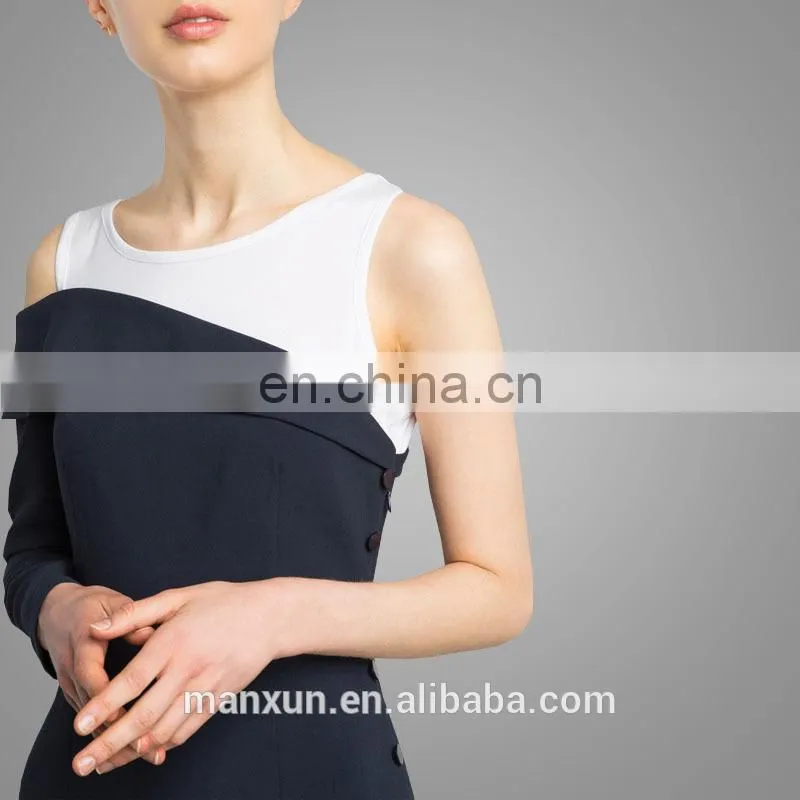 Fashion Design Waistcoat One Shoulder Blazer Side Button Women Dress