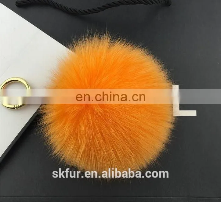 Colorful fox fur pom pom keychain