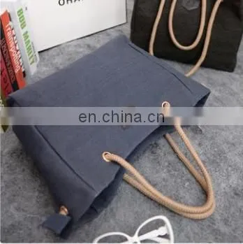 Korea Fashion Shoulder Bag Linen Cotton Ladies Handbag With Hemp Rope In Stock