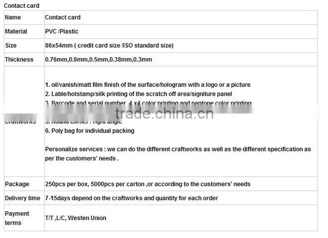 SLE4442 PVC Contact Card With Chip