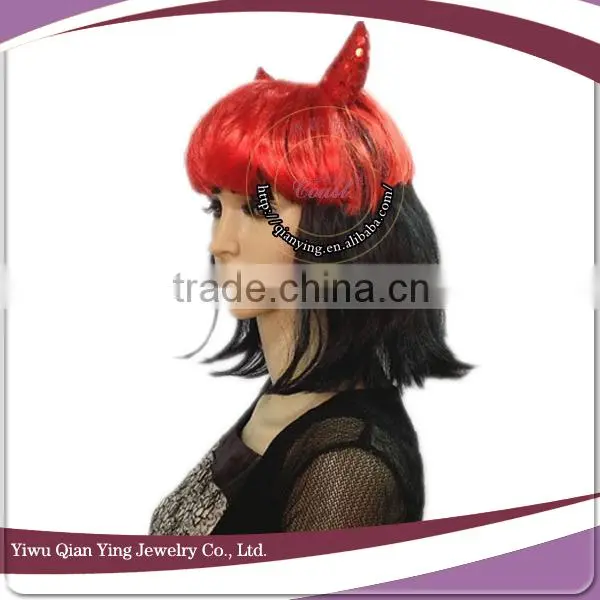 cheap hot sale holloween ox horn two tone synthetic wig