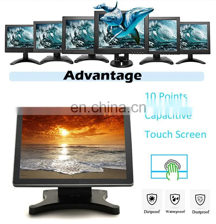 12 15 17 inch POS ATM system using CE / KC certificated 10 point pcap touch screen monitor LCD tough screen tv