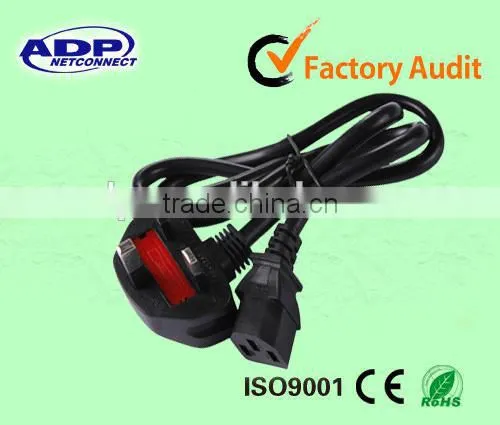 UK 3pin IEC 13 Connector Fuesed Power Cable