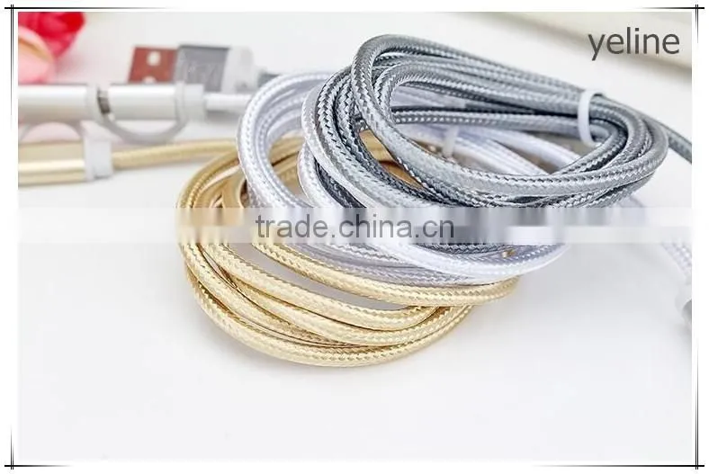Dual head micro usb & ios usb braid weave data cable for AUSU T45/Zenfone zoom/2 laser