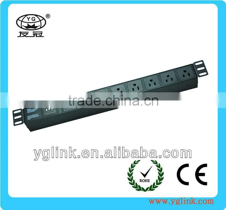 19''US type 8 ways rack mount PDU with surge protector