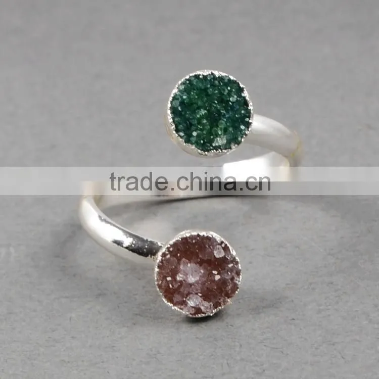 Druzy wrapped stone ring in sterling silver gems ring silver rings with cheap price