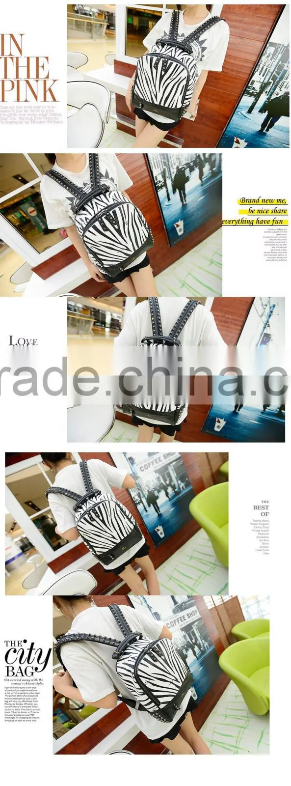 Kores style Zebra pattern rivet women backpack bag casual school bags