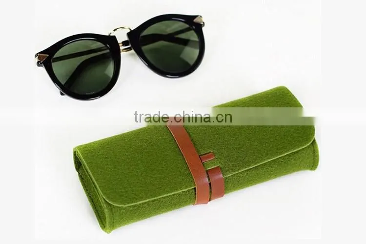 Easy to carry grey green felt sunglasses case