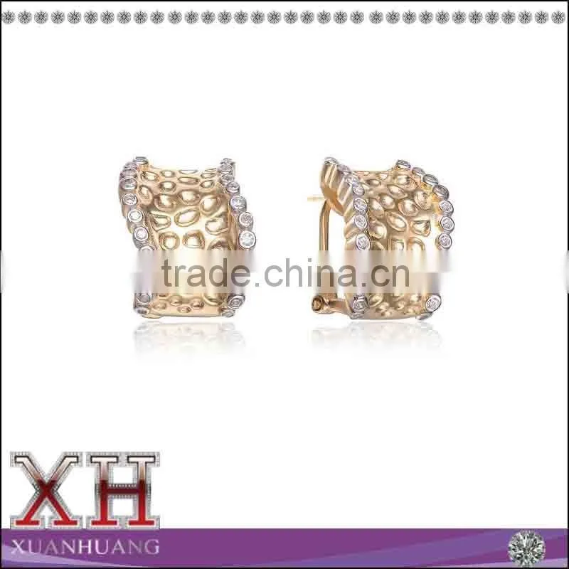 China Sterling Silver Cubic Zirconia Gold Metal Hammered Earrings