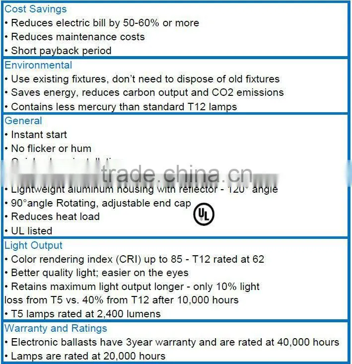 t8 converter t5 lighting fixture, UL listed