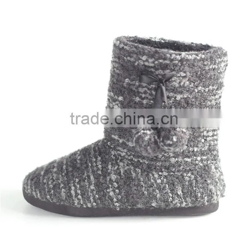 Ladies slipper boot with pompom