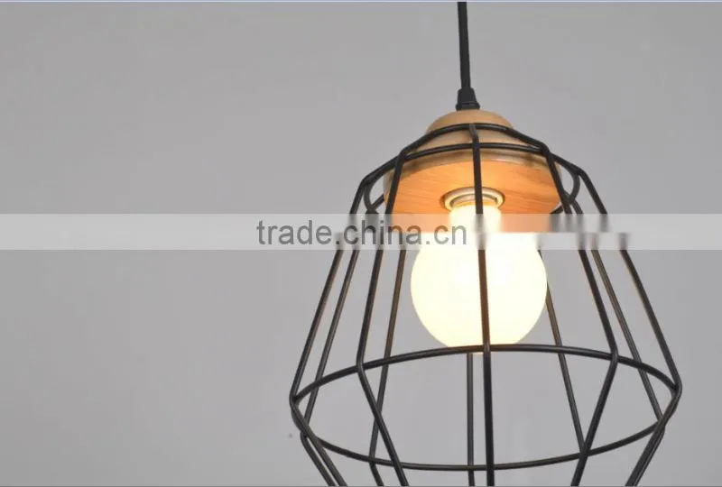 edison industrial cage light black mini wood pendant light